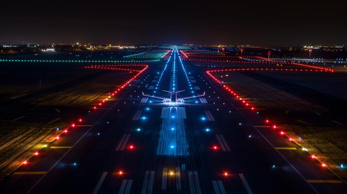 the illuminated runway lights designed and installed by urbane guide planes to a safe landing showcasing the companys precision and expertise in airport technology photo